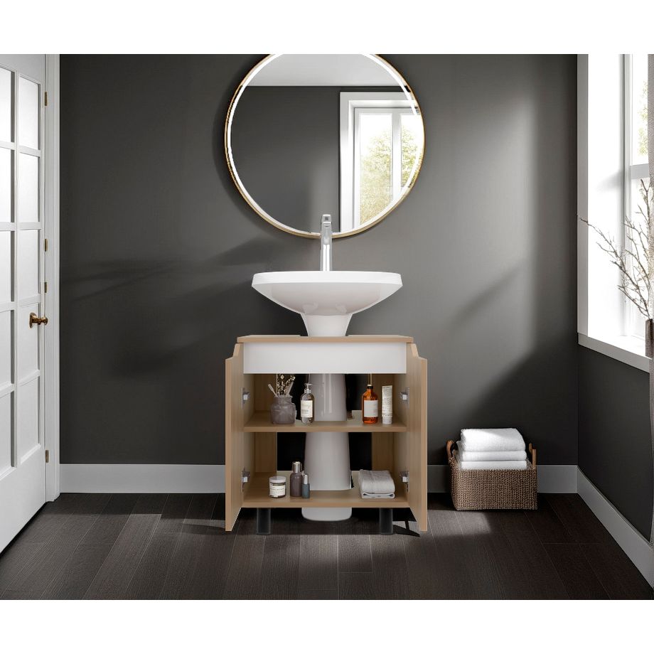 Mueble para Lavamanos Marlo Fresno Europeo y Blanco 55x63cm Individual sin Lavamanos - MUEBLES PARA LAVAMANOS | Bylmo