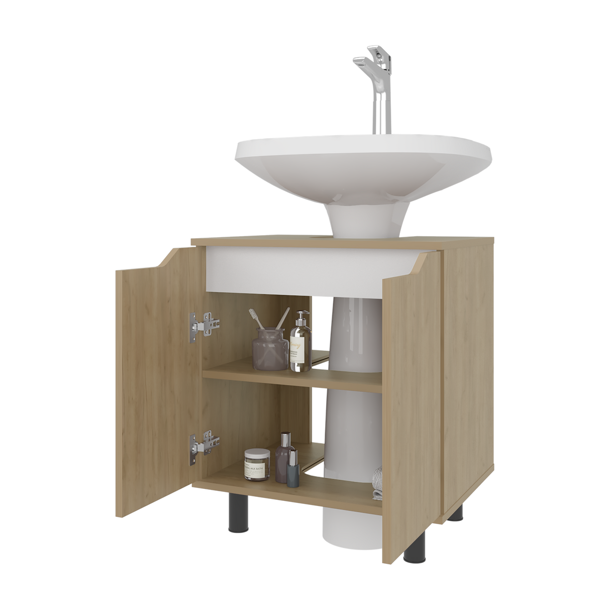 Mueble para Lavamanos Marlo Fresno Europeo y Blanco 55x63cm Individual sin Lavamanos - MUEBLES PARA LAVAMANOS | Bylmo