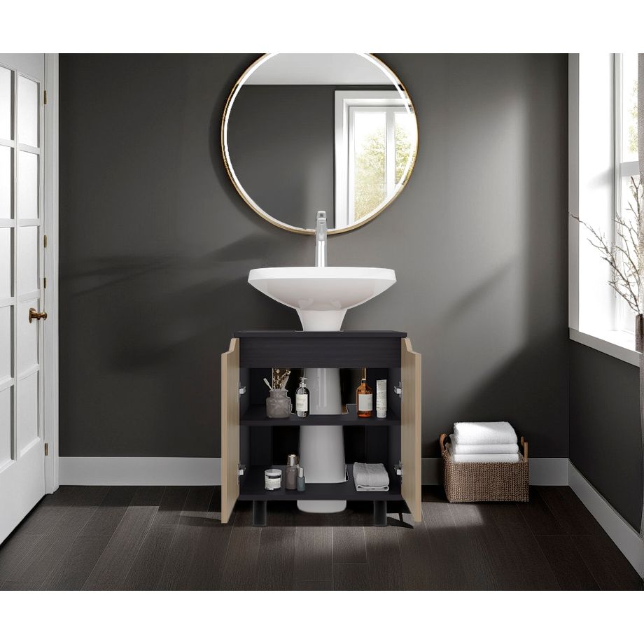 Mueble para Lavamanos Marlo Wengue y Fresno Europeo 55x63cm Individual sin Lavamanos - MUEBLES PARA LAVAMANOS | Bylmo