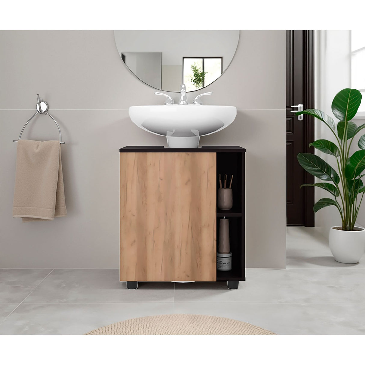 Mueble para Lavamanos Pascuale Wengue y Fresno Europeo 55x62cm Individual sin Lavamanos - MUEBLES PARA LAVAMANOS | Bylmo