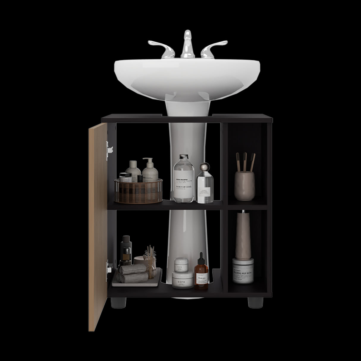 Mueble para Lavamanos Pascuale Wengue y Fresno Europeo 55x62cm Individual sin Lavamanos - MUEBLES PARA LAVAMANOS | Bylmo