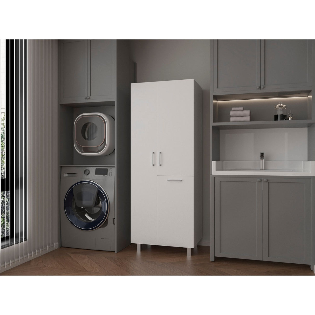 Armario de Aseo Iris Blanco 68.1x180cm Con Tres Puertas - MUEBLES DE ASEO Y ROPAS | Bylmo