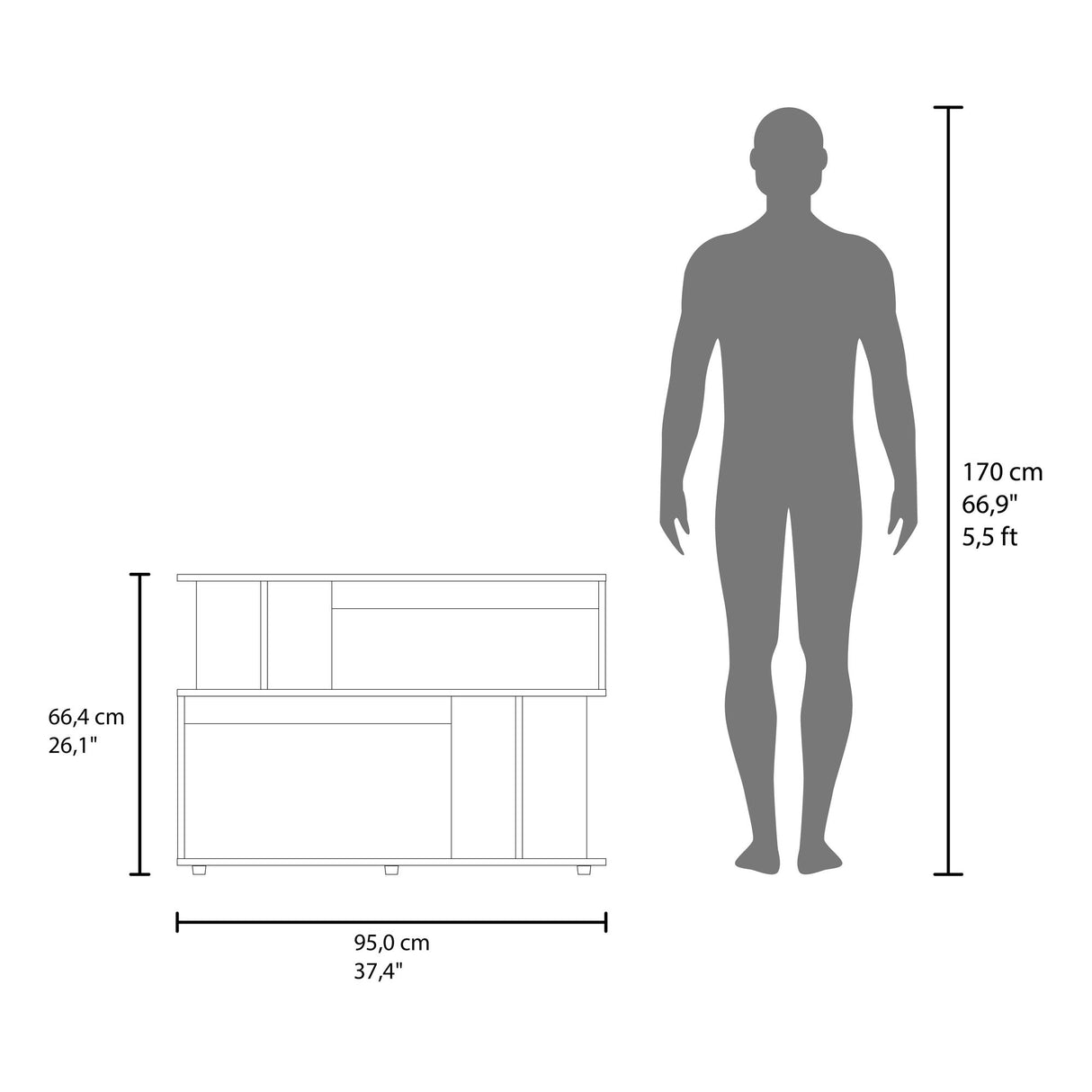 Mesa Auxiliar Fresno Europeo 95x66.4cm Rectangular con Cuatro Compartimientos - MESAS AUXILIARES | Bylmo