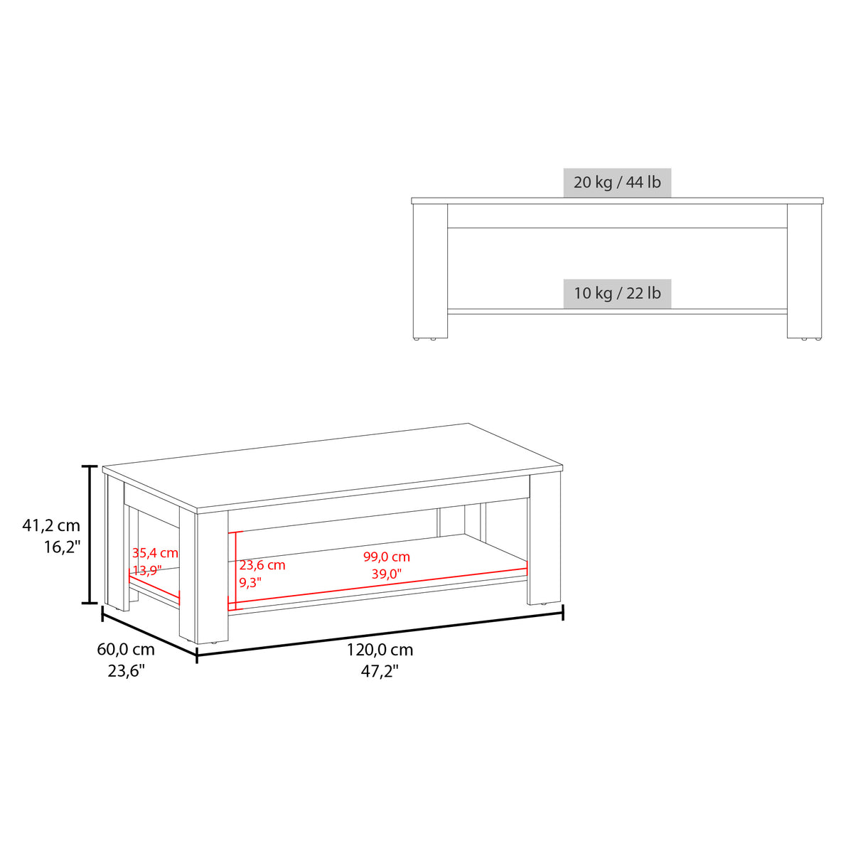 Mesa de Centro Cecil Wengue Fresno 120x41.2cm Rectangular con Patas - MESAS DE CENTRO | Bylmo