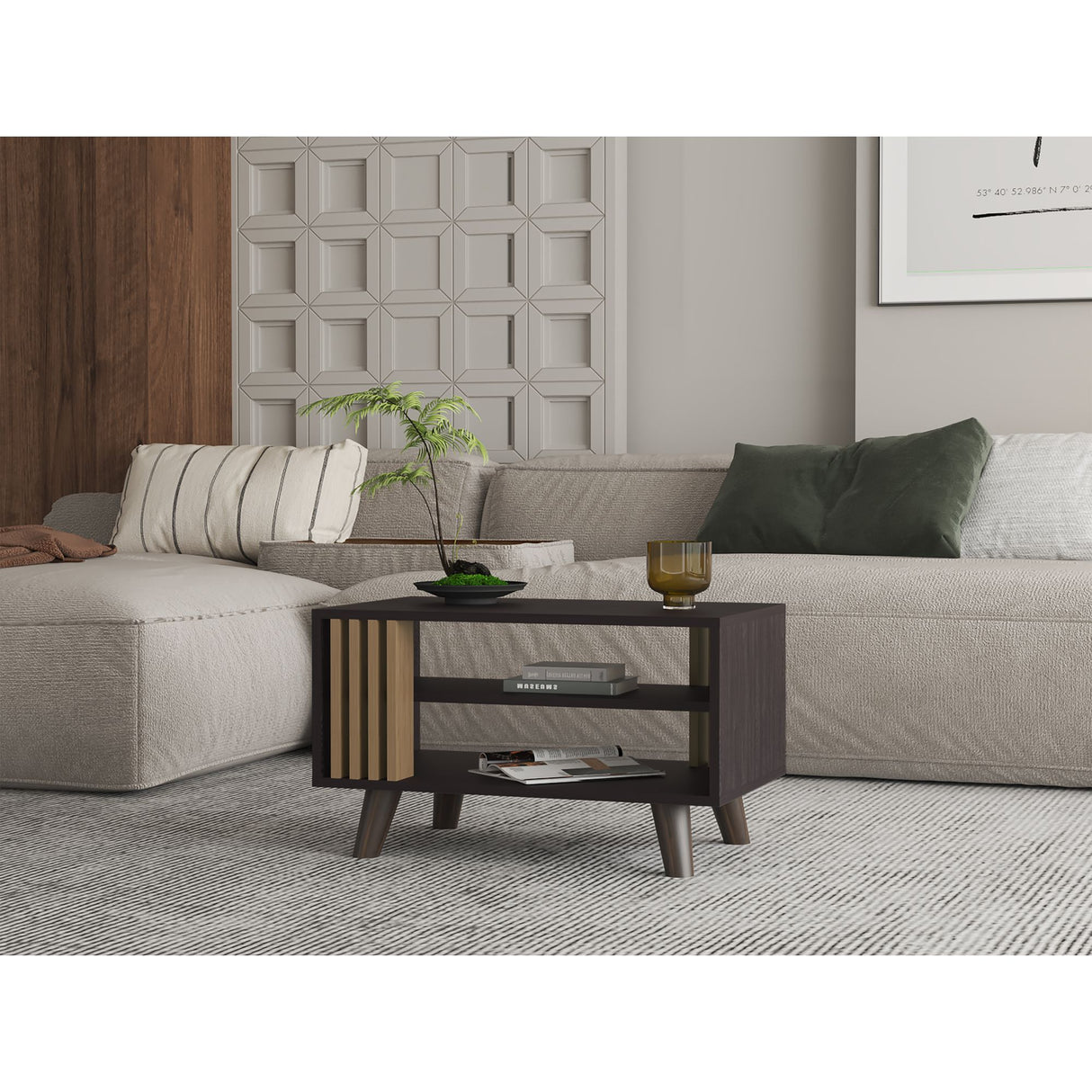 Mesa de Centro Shawnee Wengue Fresno 66.3x40cm Rectangular con Patas - MESAS DE CENTRO | Bylmo