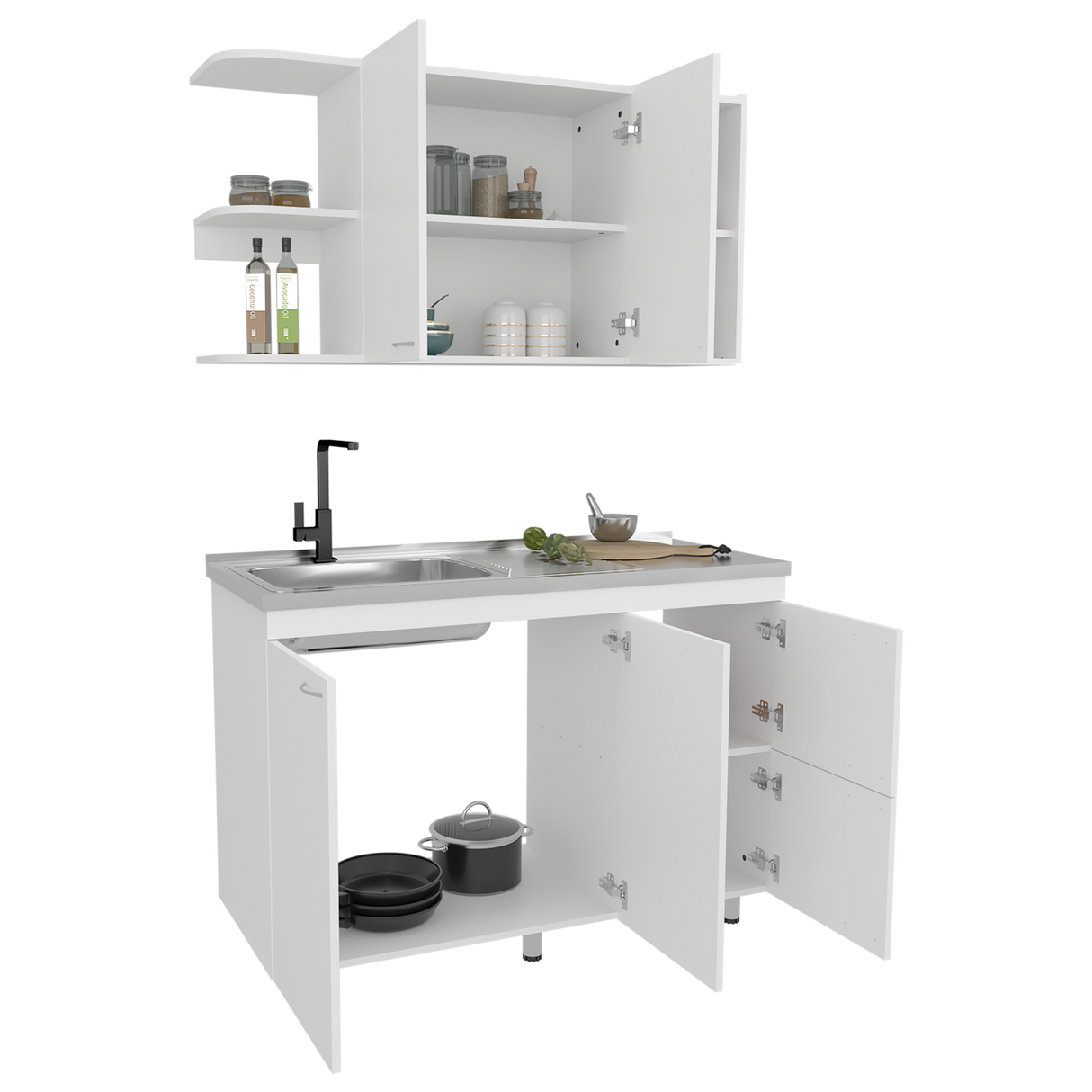 Cocina Elica Blanco 120x60cm con Mesón de Acero Al Carbón Lado Derecho - COCINAS | Bylmo