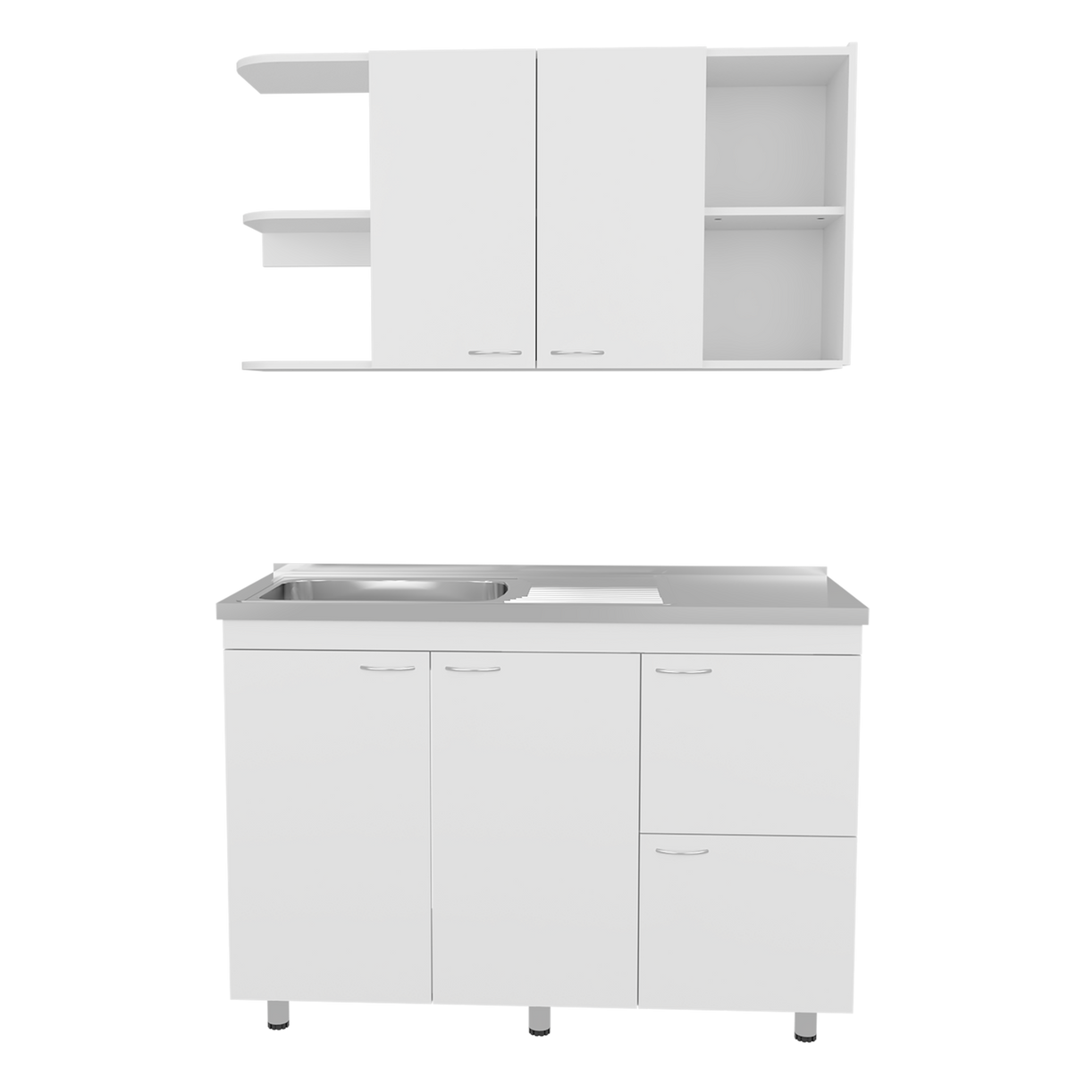 Cocina Elica Blanco 120x60cm con Mesón de Acero Al Carbón Lado Derecho - COCINAS | Bylmo