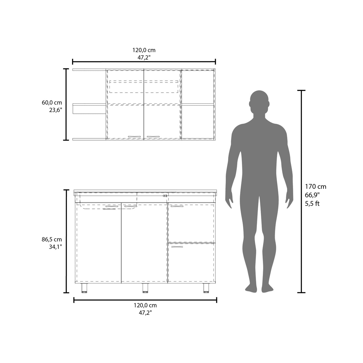 Cocina Elica Blanco 120x60cm con Mesón de Acero Al Carbón Lado Derecho - COCINAS | Bylmo