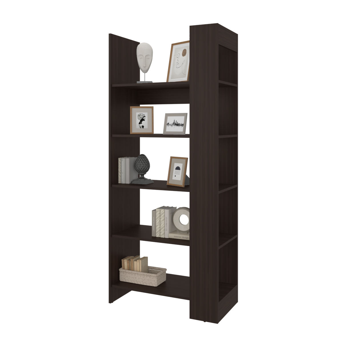 Biblioteca Woodstock Nogal 72.6x170cm Rectangular con Cinco Entrepaños y Seis Compartimientos - BIBLIOTECAS Y ESTANTERIAS | Bylmo