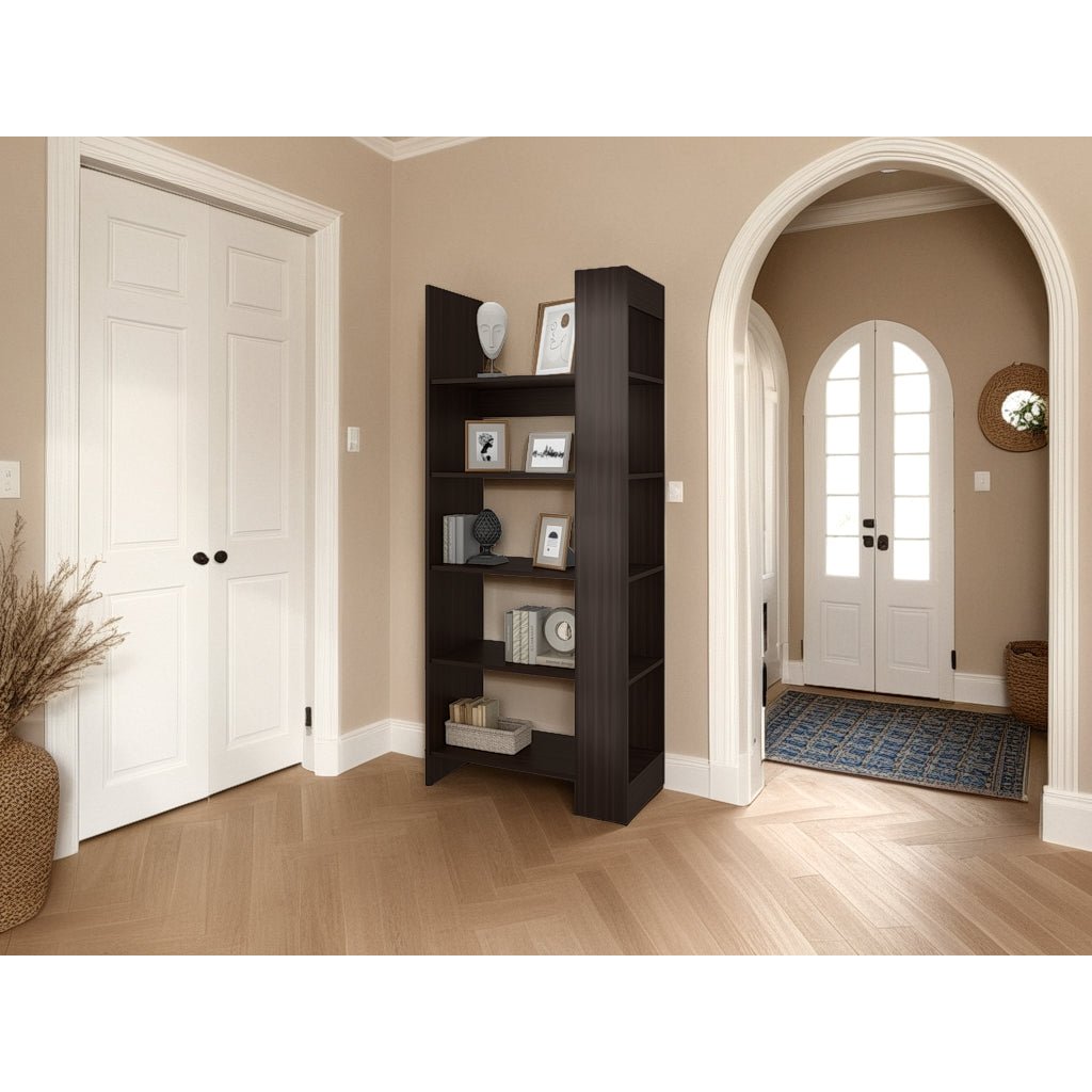 Biblioteca Woodstock Nogal 72.6x170cm Rectangular con Cinco Entrepaños y Seis Compartimientos - BIBLIOTECAS Y ESTANTERIAS | Bylmo