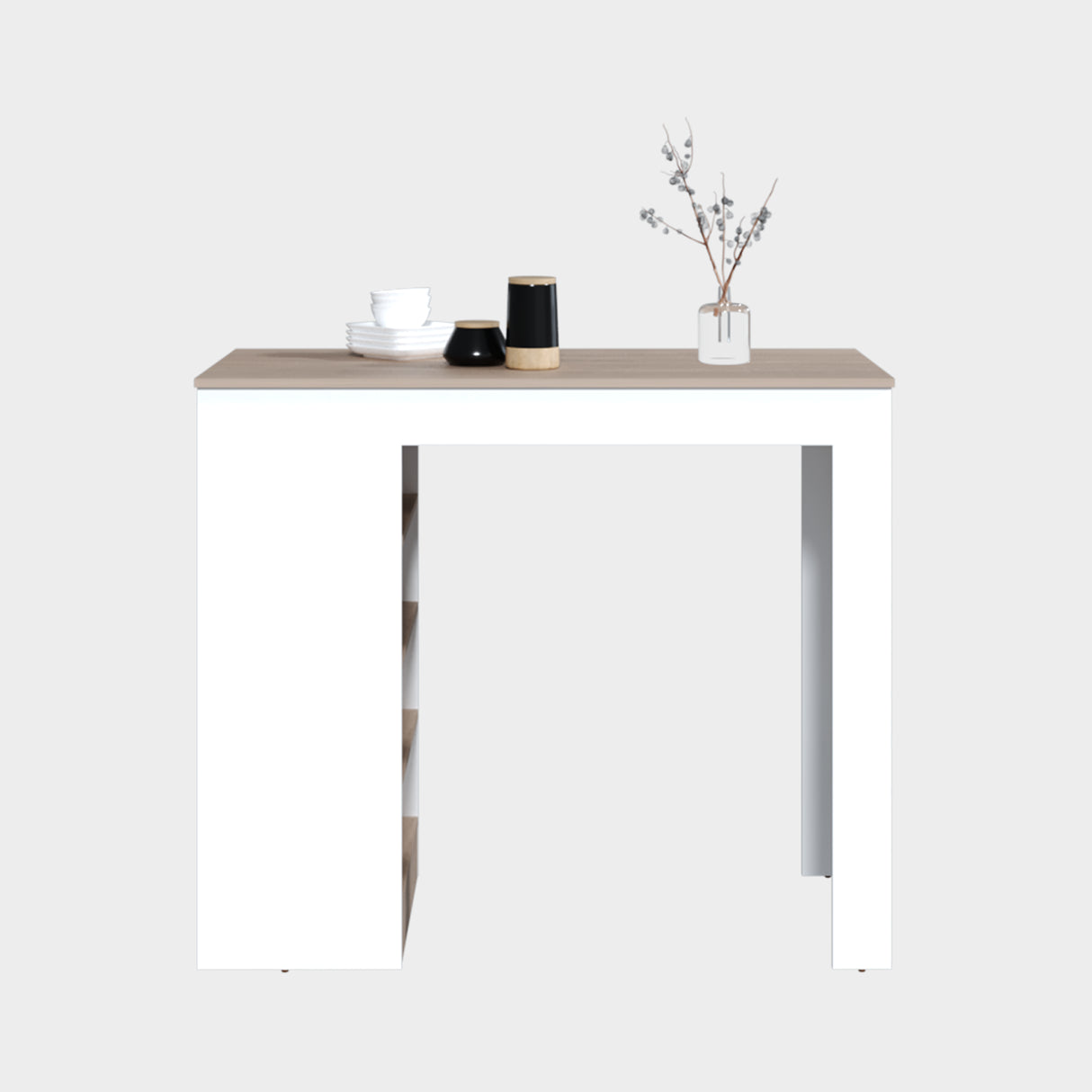 Barra de Cocina Greer Blanco y Bardolino 119.8x102cm con Tres Entrepaños y Cuatro Compartimientos - BARRAS Y MUEBLES AUXILIARES | Bylmo