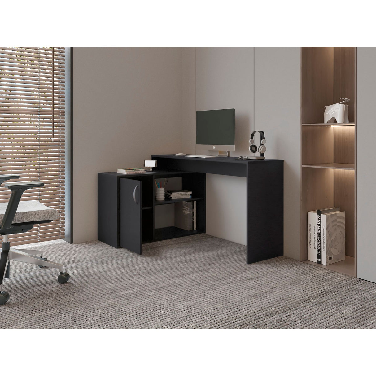 Escritorio en L Axis Eco Wengue 125x71cm con Organizador de Libros - ESCRITORIOS | Bylmo