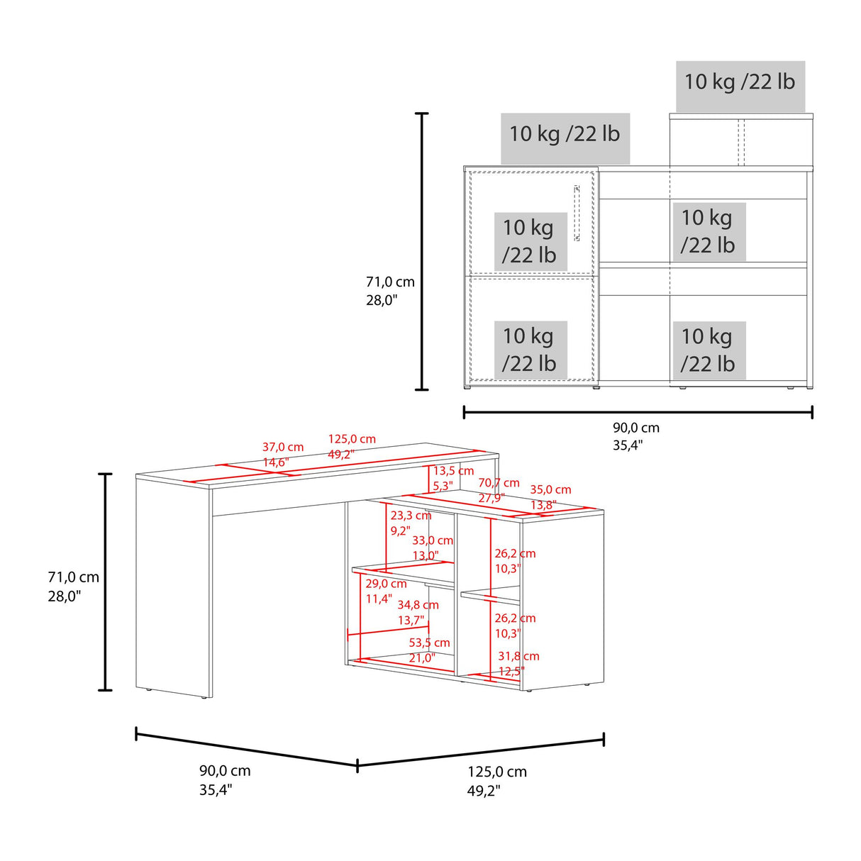 Escritorio en L Axis Eco Wengue 125x71cm con Organizador de Libros - ESCRITORIOS | Bylmo
