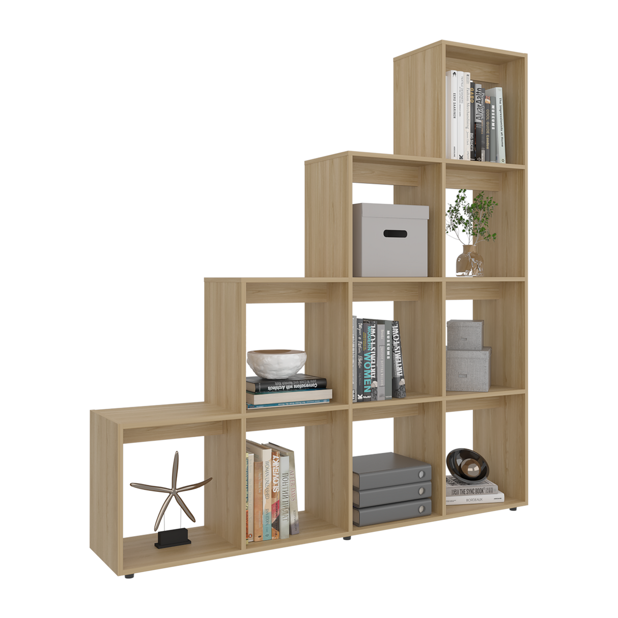 Biblioteca Esquinera Beijing Fresno Europeo 162x167cm Triangular con Diez Compartimientos y con Diez Entrepaños - BIBLIOTECAS Y ESTANTERIAS | Bylmo