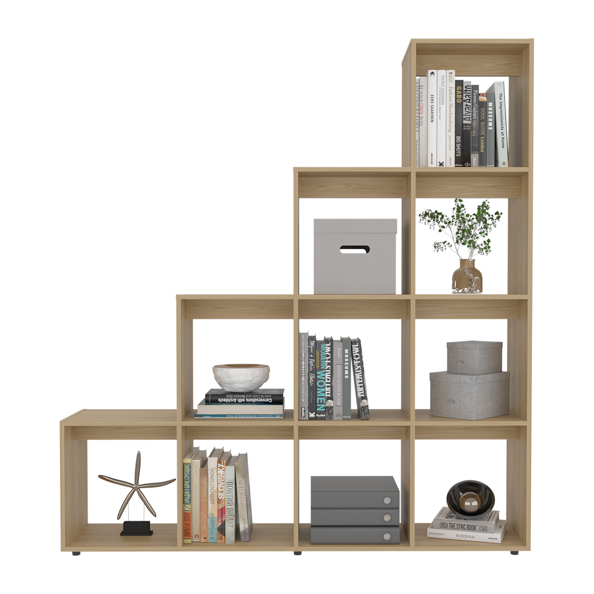 Biblioteca Esquinera Beijing Fresno Europeo 162x167cm Triangular con Diez Compartimientos y con Diez Entrepaños - BIBLIOTECAS Y ESTANTERIAS | Bylmo