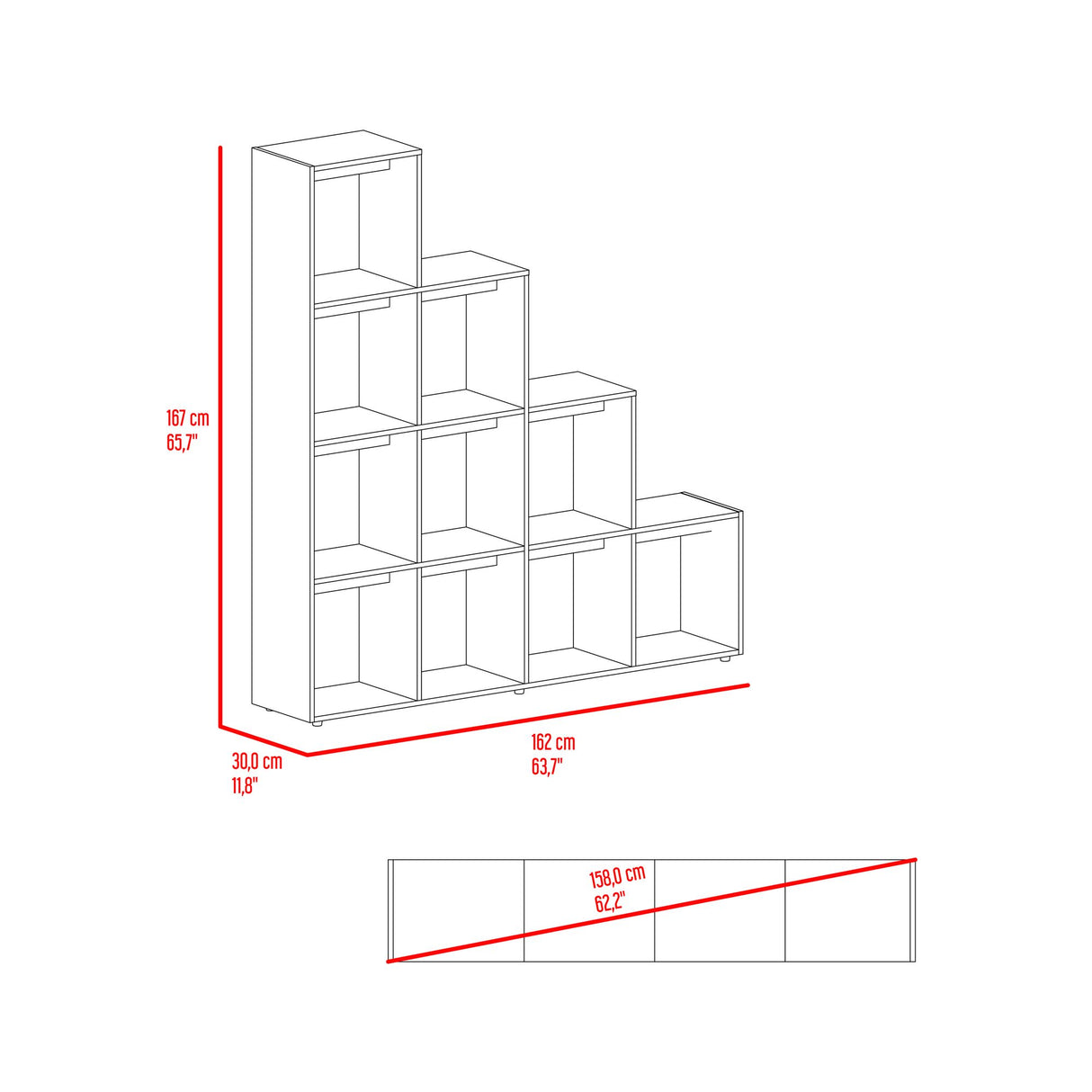 Biblioteca Esquinera Beijing Fresno Europeo 162x167cm Triangular con Diez Compartimientos y con Diez Entrepaños - BIBLIOTECAS Y ESTANTERIAS | Bylmo