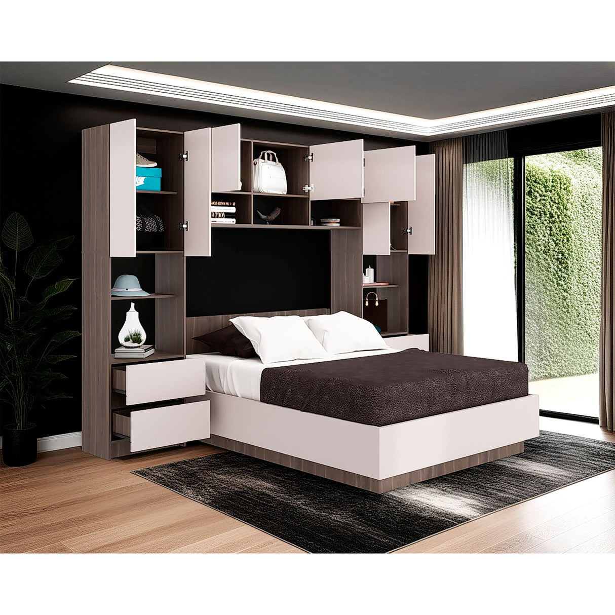 Combo Cama y Closet St Denis Milan y Capri 272x200cm para Cama Doble 140 X 190 CM con Cabecero - CAMAS | Bylmo