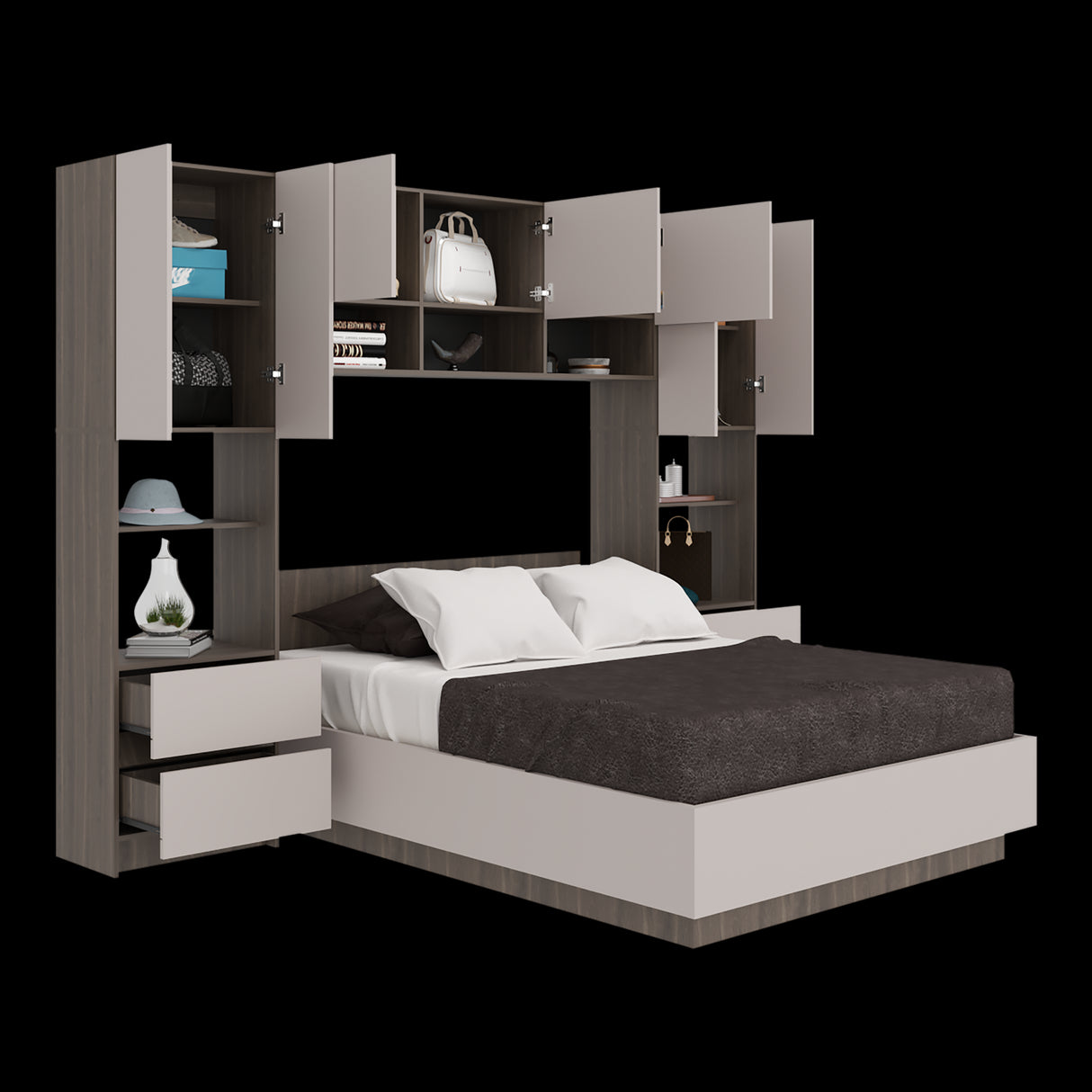 Combo Cama y Closet St Denis Milan y Capri 272x200cm para Cama Doble 140 X 190 CM con Cabecero - CAMAS | Bylmo