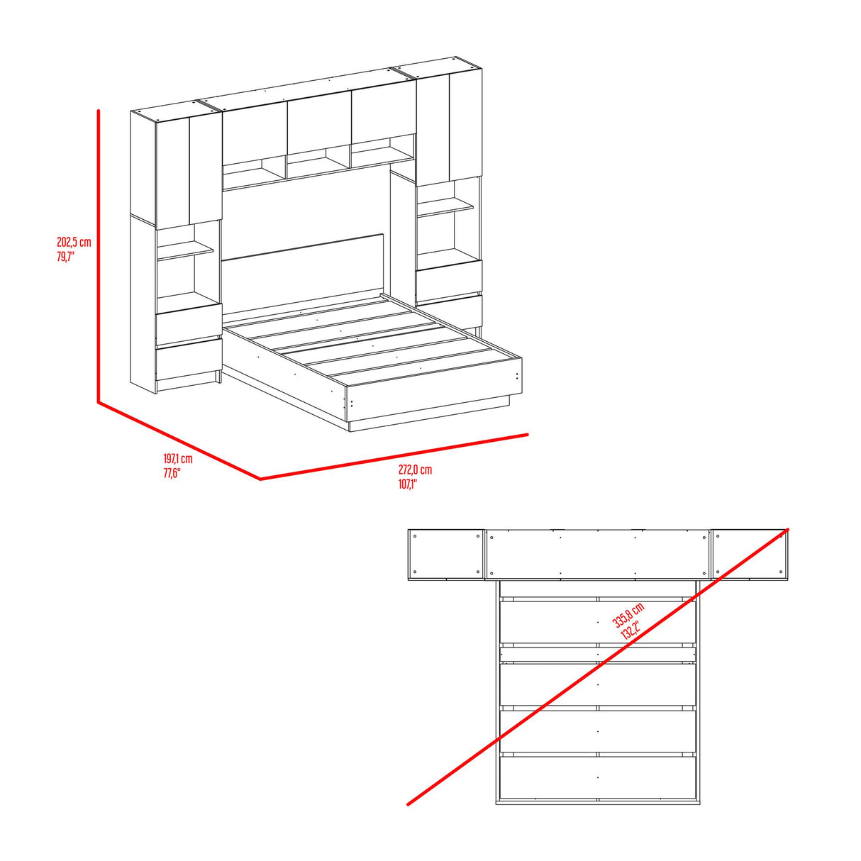 Combo Cama y Closet St Denis Milan y Capri 272x200cm para Cama Doble 140 X 190 CM con Cabecero - CAMAS | Bylmo