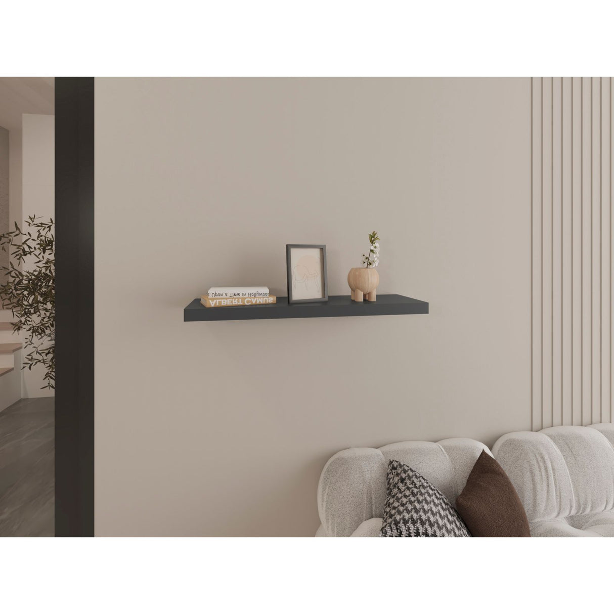 Repisa Plomo 80x3.8cm Rectangular Flotante con Dos Entrepaños - REPISAS | Bylmo