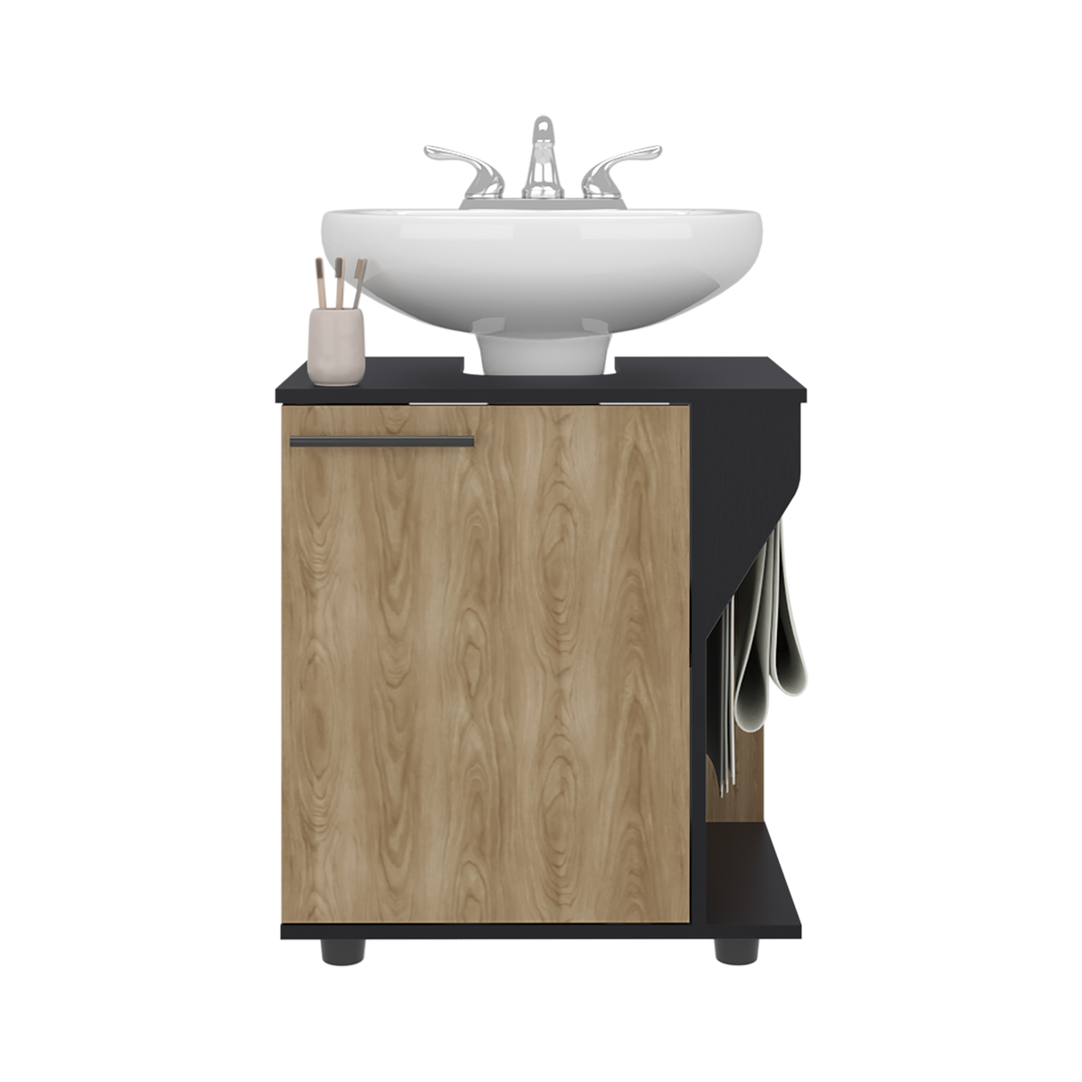 Mueble para Lavamanos Phillips Wengue y Fresno Europeo 56x62.1cm Individual sin Lavamanos y con Una Puerta - MUEBLES PARA LAVAMANOS | Bylmo