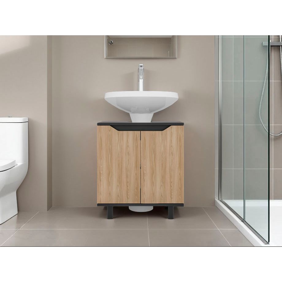 Mueble para Lavamanos Marlo Wengue y Fresno Europeo 55x63cm Individual sin Lavamanos y con Dos Puertas - MUEBLES PARA LAVAMANOS | Bylmo