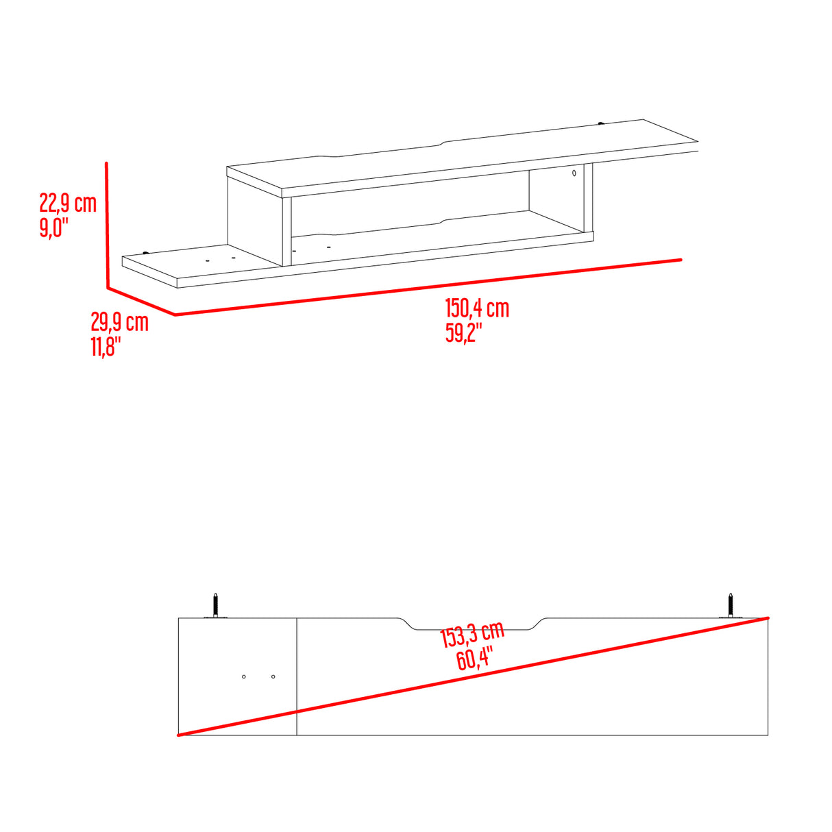 Repisa para TV Dili Olivo 150.2x22.9cm para TV Hasta 55" Pulgadas con Un Compartimiento - MUEBLES DE TV | Bylmo