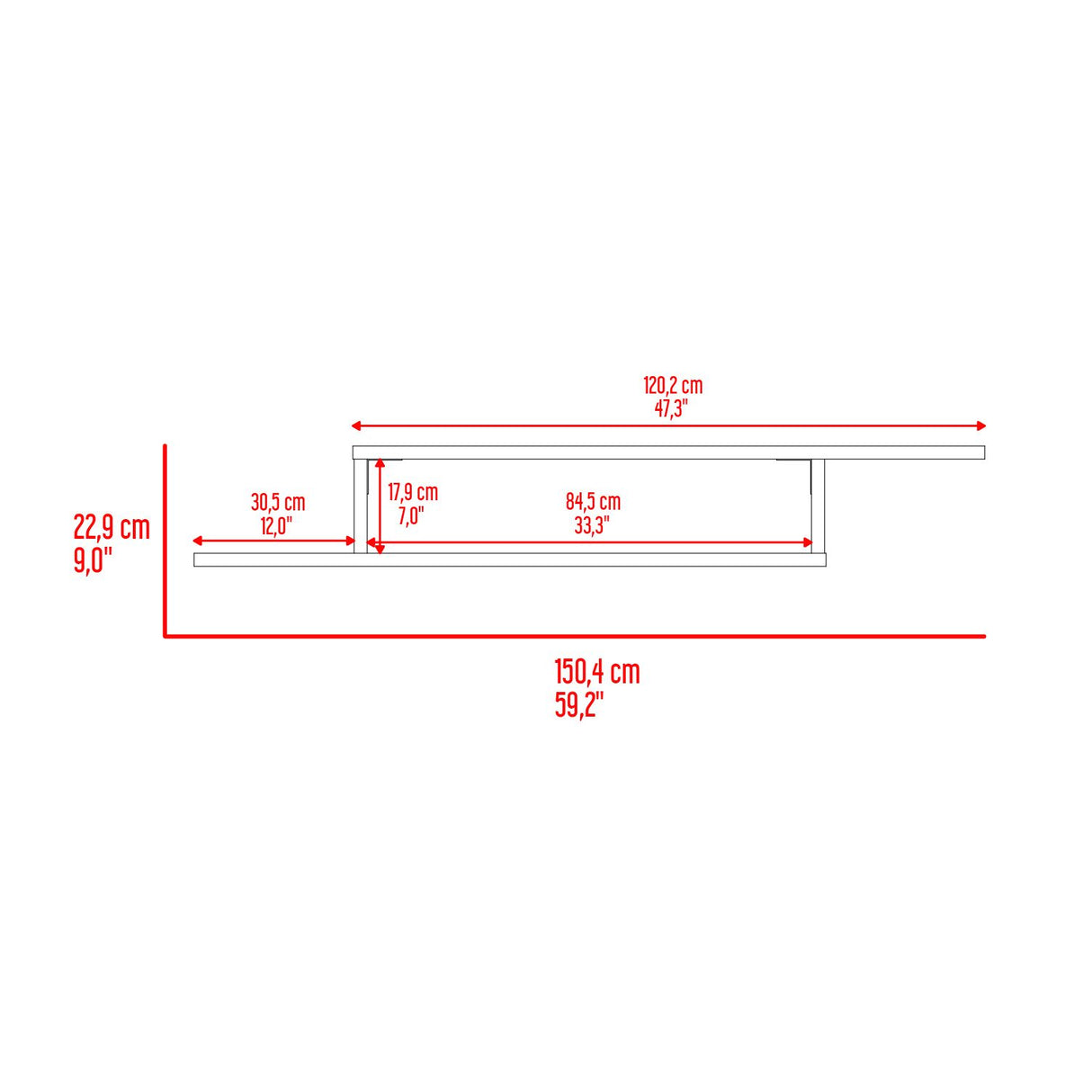 Repisa para TV Dili Olivo 150.2x22.9cm para TV Hasta 55" Pulgadas con Un Compartimiento - MUEBLES DE TV | Bylmo
