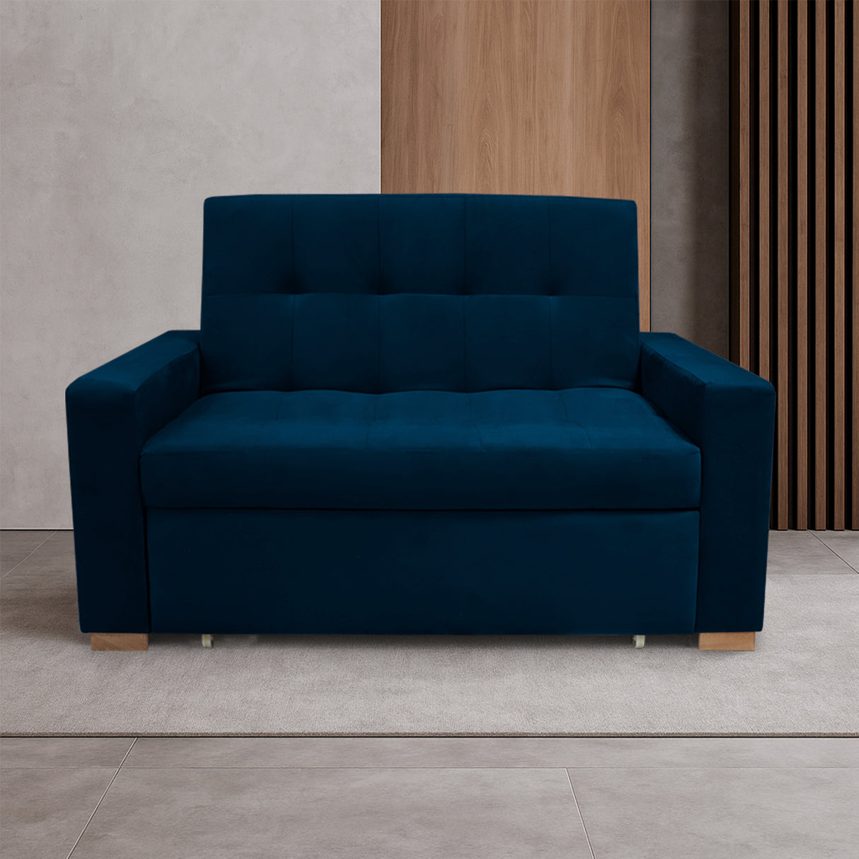 Sofacama Atalanta Azul Petróleo 150x94cm de Dos Puestos Reclinable Antifluido y sin Apoya Brazos - SOFAS Y POLTRONAS | Bylmo