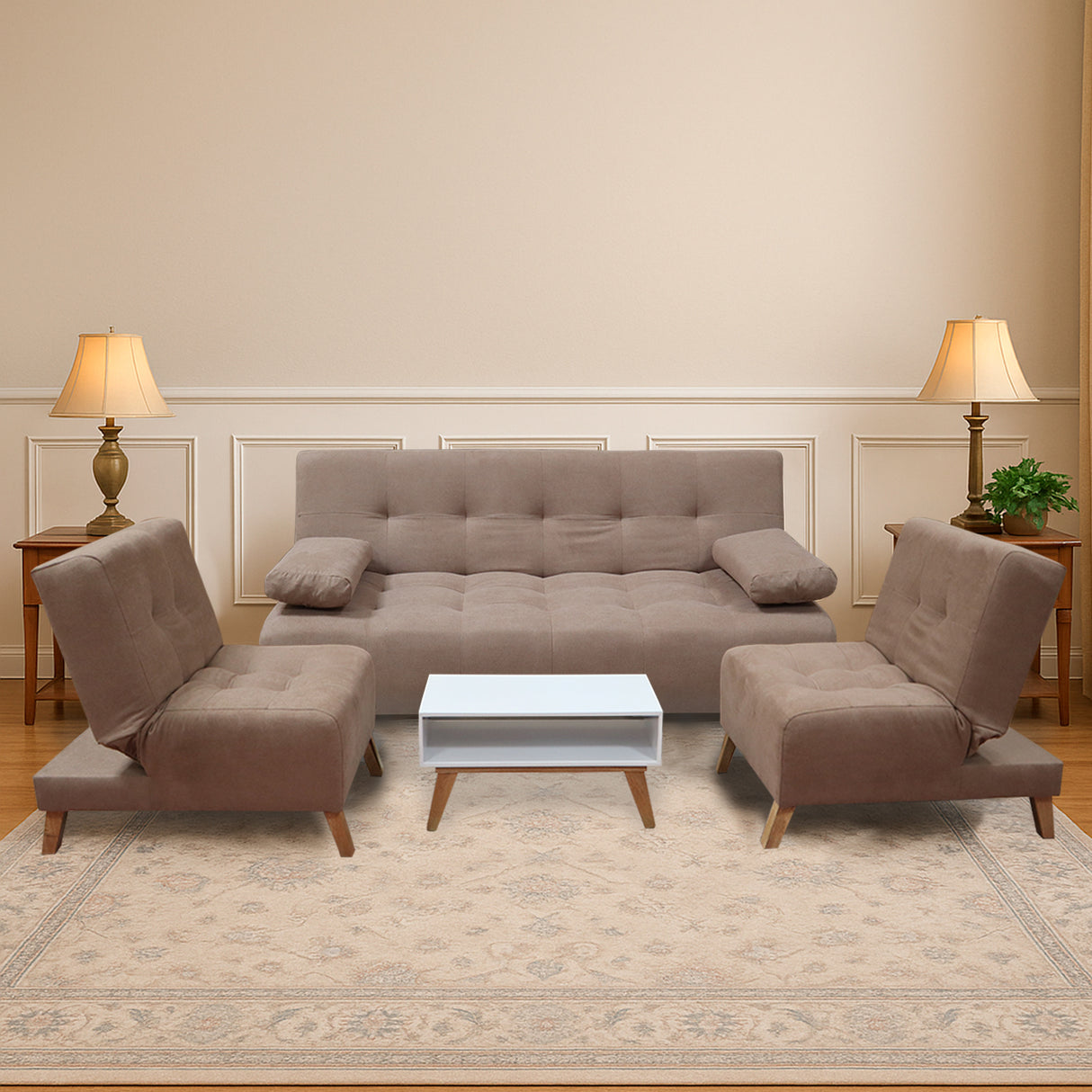 Sala Clic Clac Camel 180x94cm de Cinco Puestos Reclinable Antifluido y sin Apoya Brazos - SOFAS Y POLTRONAS | Bylmo