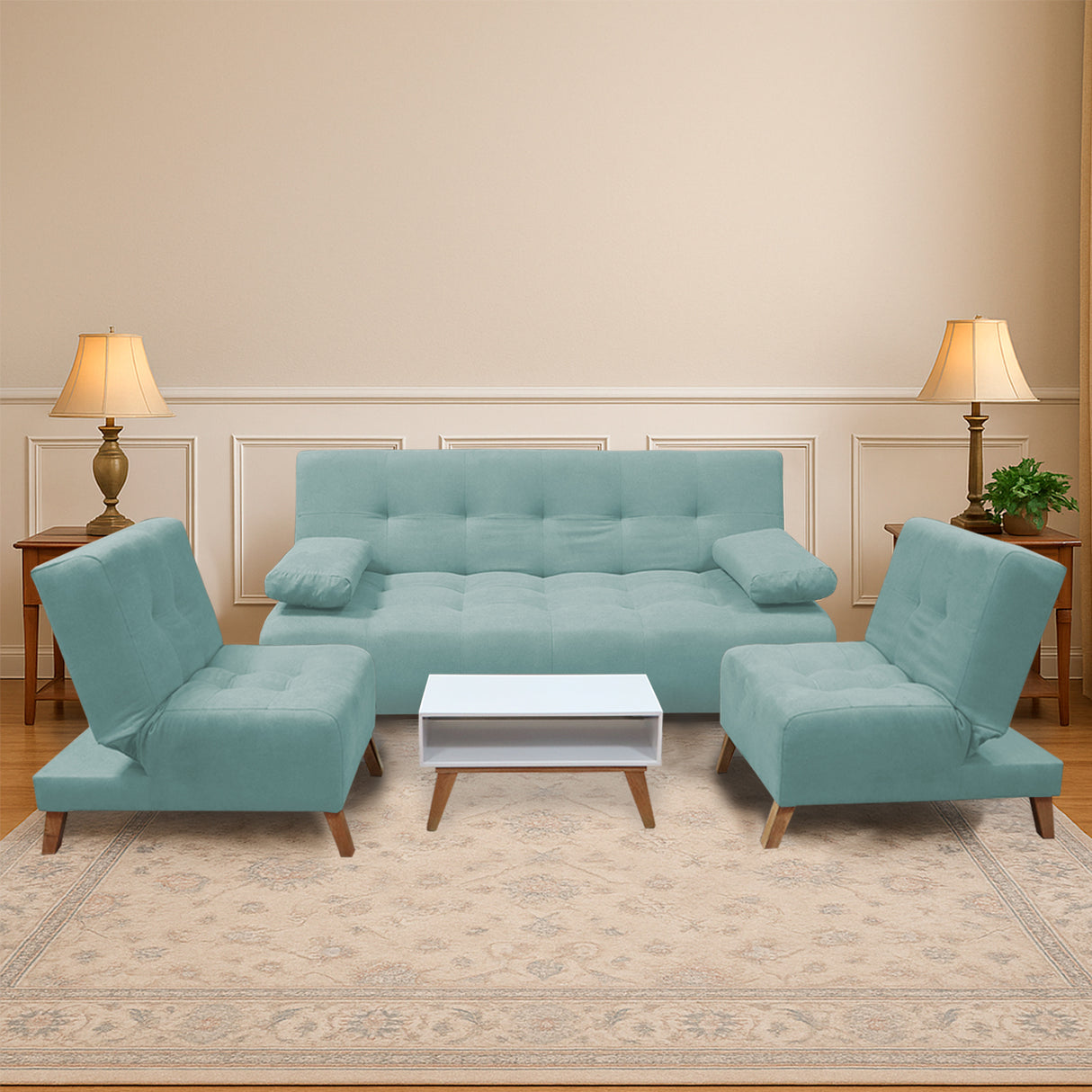 Sala Clic Clac Menta 180x94cm de Cinco Puestos Reclinable Antifluido y sin Apoya Brazos - SOFAS Y POLTRONAS | Bylmo