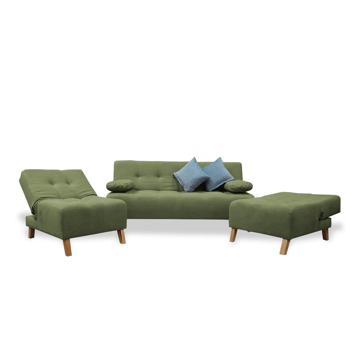 Sala Clic Clac Verde 180x94cm de Cinco Puestos Reclinable Antifluido y sin Apoya Brazos - SOFAS Y POLTRONAS | Bylmo