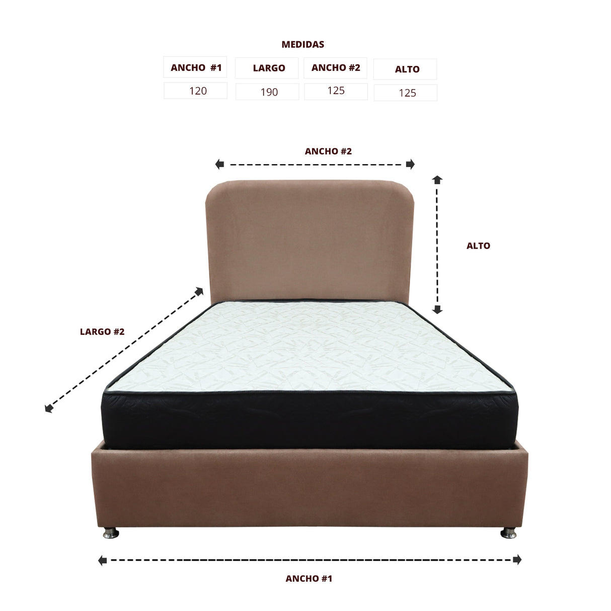 Combo Base Cama y Colchón Comfort Camel para Cama Semidoble 120 X 190 Cm con Patas - CAMAS | Bylmo