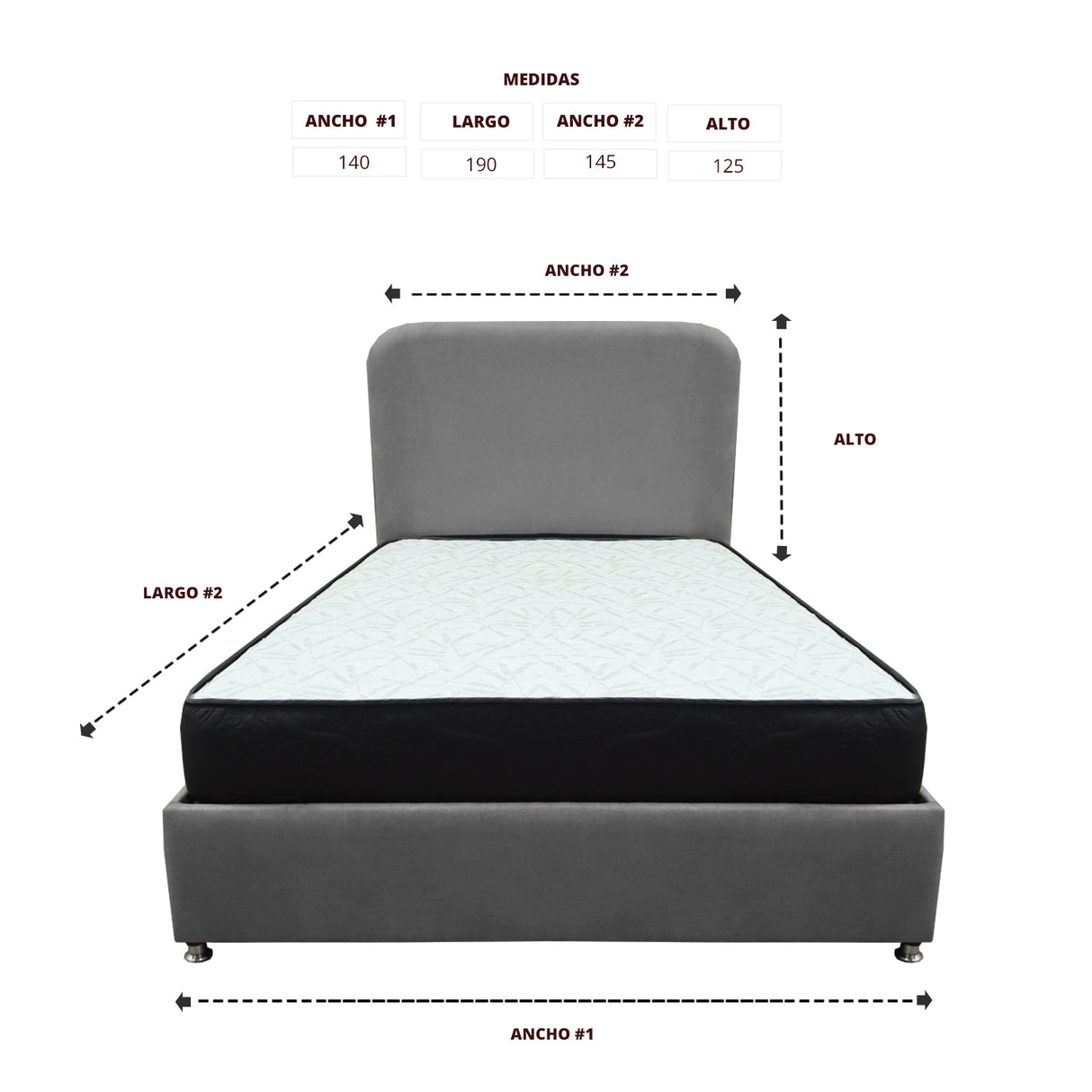 Combo Base Cama y Colchón Comfort Gris para Cama Doble 140 X 190 Cm con Patas - CAMAS | Bylmo
