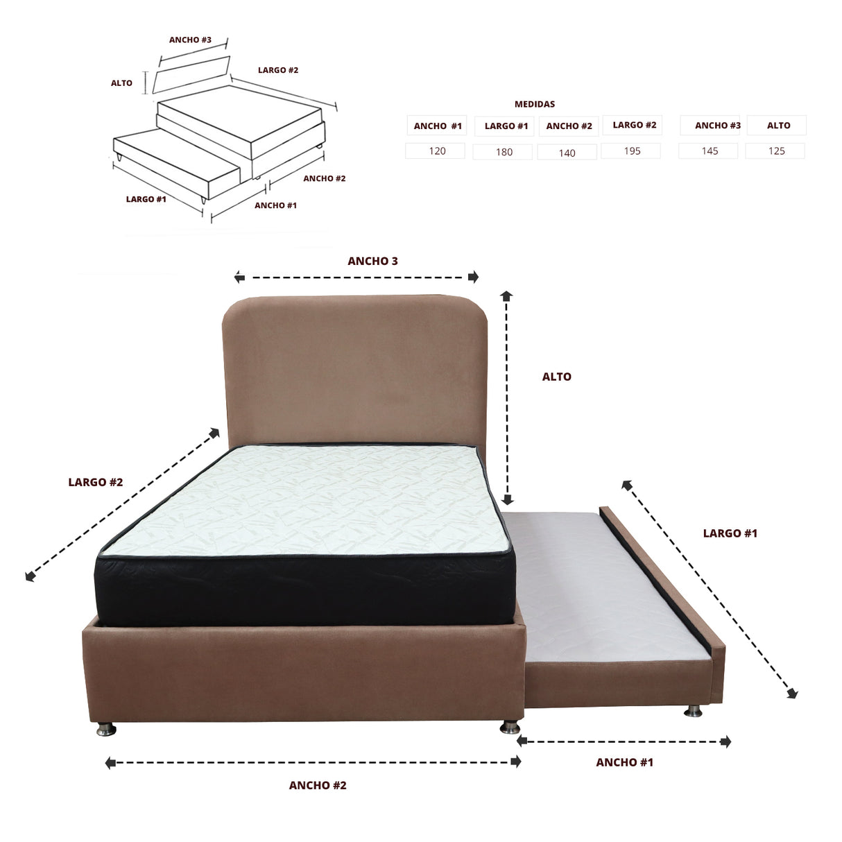 Combo Cama Tarima y Colchón Comfort Camel para Cama Doble 140 X 190 Cm con Patas - CAMAS | Bylmo