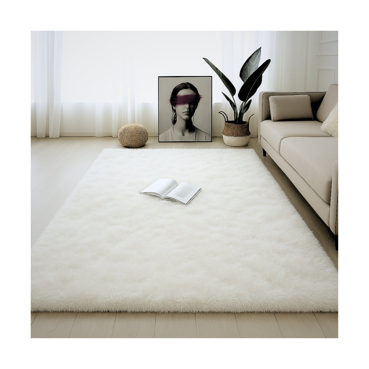 Alfombra de Peluche Rectangular Blanco 150x200cm Fondo Entero Suave Antideslizante para Sala De Estar - TAPETES Y ALFOMBRAS | Bylmo