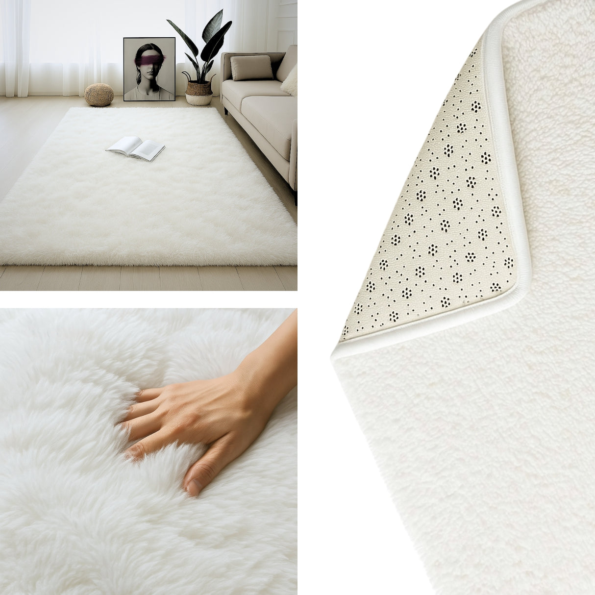 Alfombra de Peluche Rectangular Blanco 150x200cm Fondo Entero Suave Antideslizante para Sala De Estar - TAPETES Y ALFOMBRAS | Bylmo