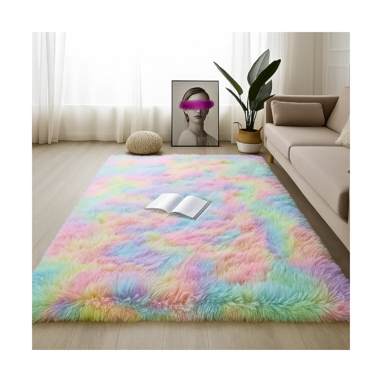 Alfombra de Peluche Rectangular Arcoiris 150x200cm Fondo Entero Suave Antideslizante para Sala De Estar - TAPETES Y ALFOMBRAS | Bylmo