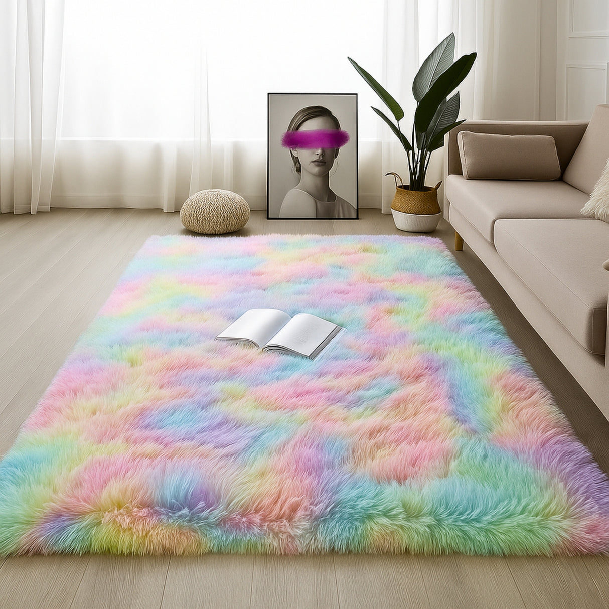 Alfombra de Peluche Rectangular Arcoiris 150x200cm Fondo Entero Suave Antideslizante para Sala De Estar - TAPETES Y ALFOMBRAS | Bylmo