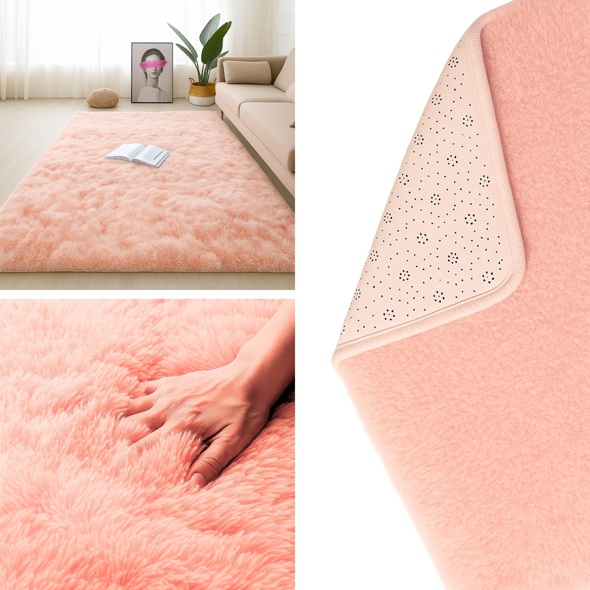 Alfombra de Peluche Rectangular Rosa 150x200cm Fondo Entero Suave Antideslizante para Sala De Estar - TAPETES Y ALFOMBRAS | Bylmo