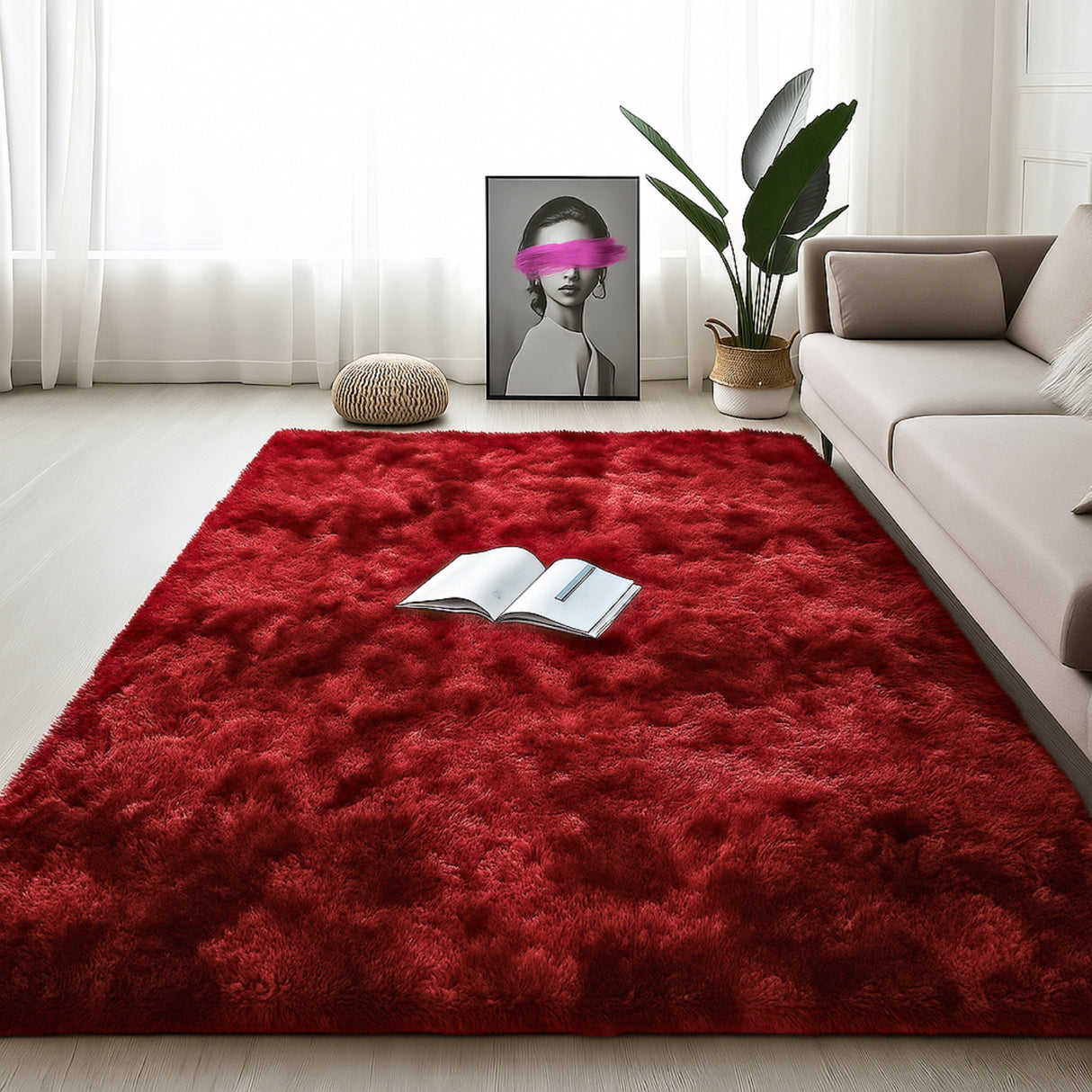Alfombra de Peluche Rectangular Rojo 150x200cm Fondo Entero Suave Antideslizante para Sala De Estar - TAPETES Y ALFOMBRAS | Bylmo