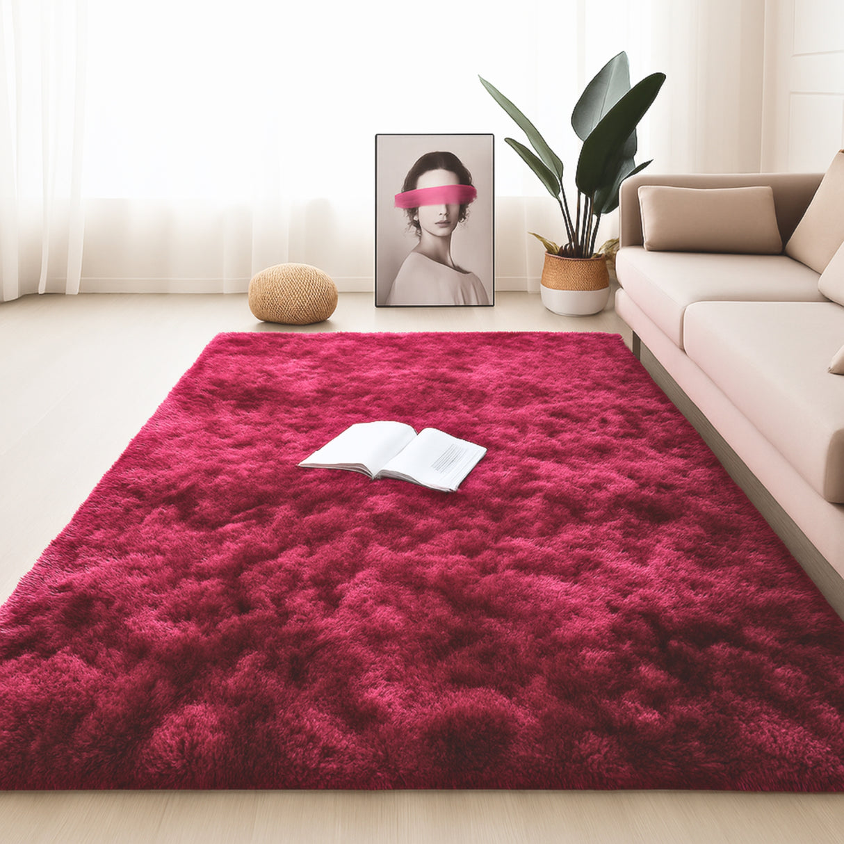 Alfombra de Peluche Rectangular Fucsia 150x200cm Fondo Entero Suave Antideslizante para Sala De Estar - TAPETES Y ALFOMBRAS | Bylmo