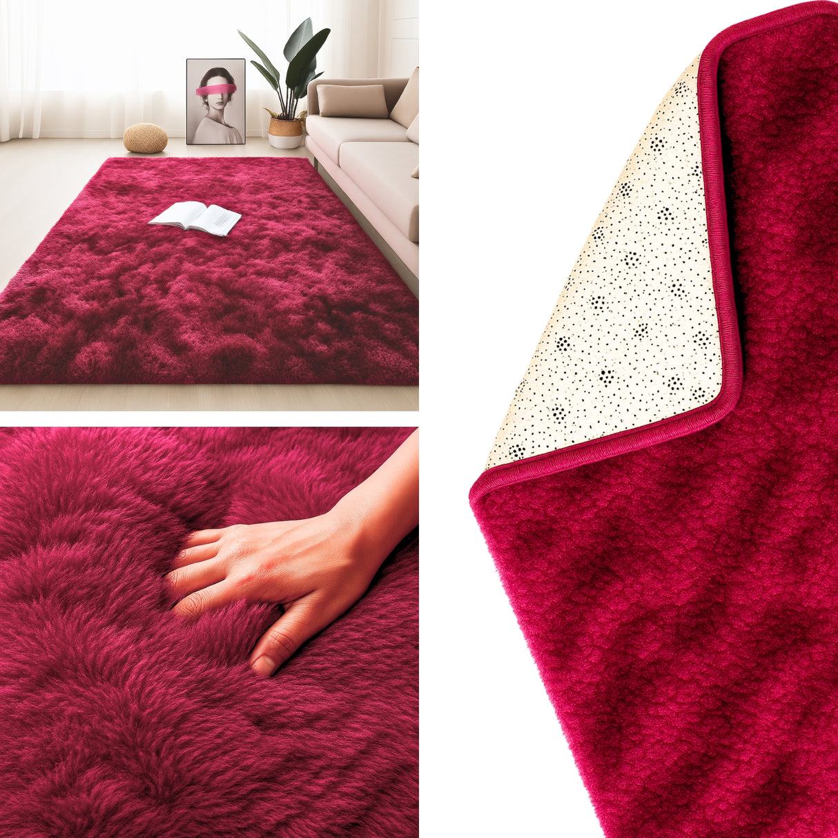 Alfombra de Peluche Rectangular Fucsia 150x200cm Fondo Entero Suave Antideslizante para Sala De Estar - TAPETES Y ALFOMBRAS | Bylmo