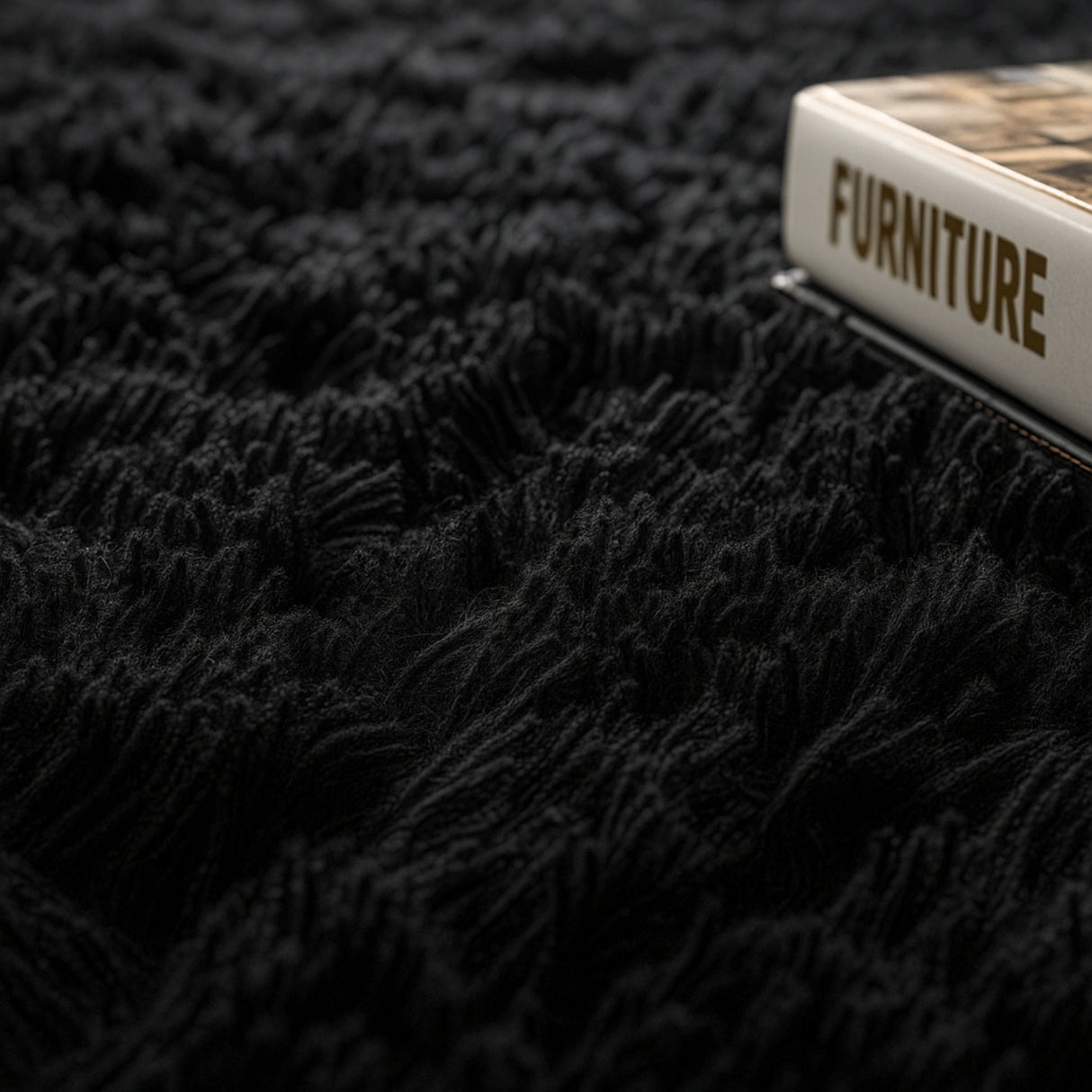 Alfombra de Peluche Rectangular Negro 60x150cm Fondo Entero Suave Antideslizante para Dormitorio - TAPETES Y ALFOMBRAS | Bylmo