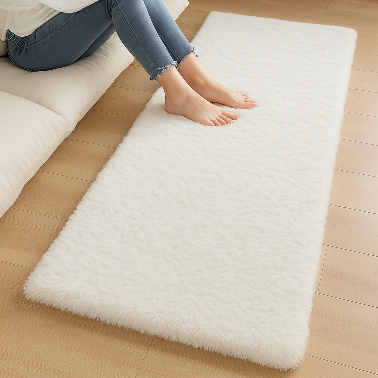 Alfombra de Peluche Rectangular Blanco 60x150cm Fondo Entero Suave Antideslizante para Dormitorio - TAPETES Y ALFOMBRAS | Bylmo