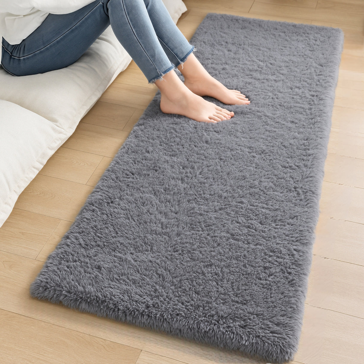 Alfombra de Peluche Rectangular gris 60x150cm Fondo Entero Suave Antideslizante para Dormitorio - TAPETES Y ALFOMBRAS | Bylmo