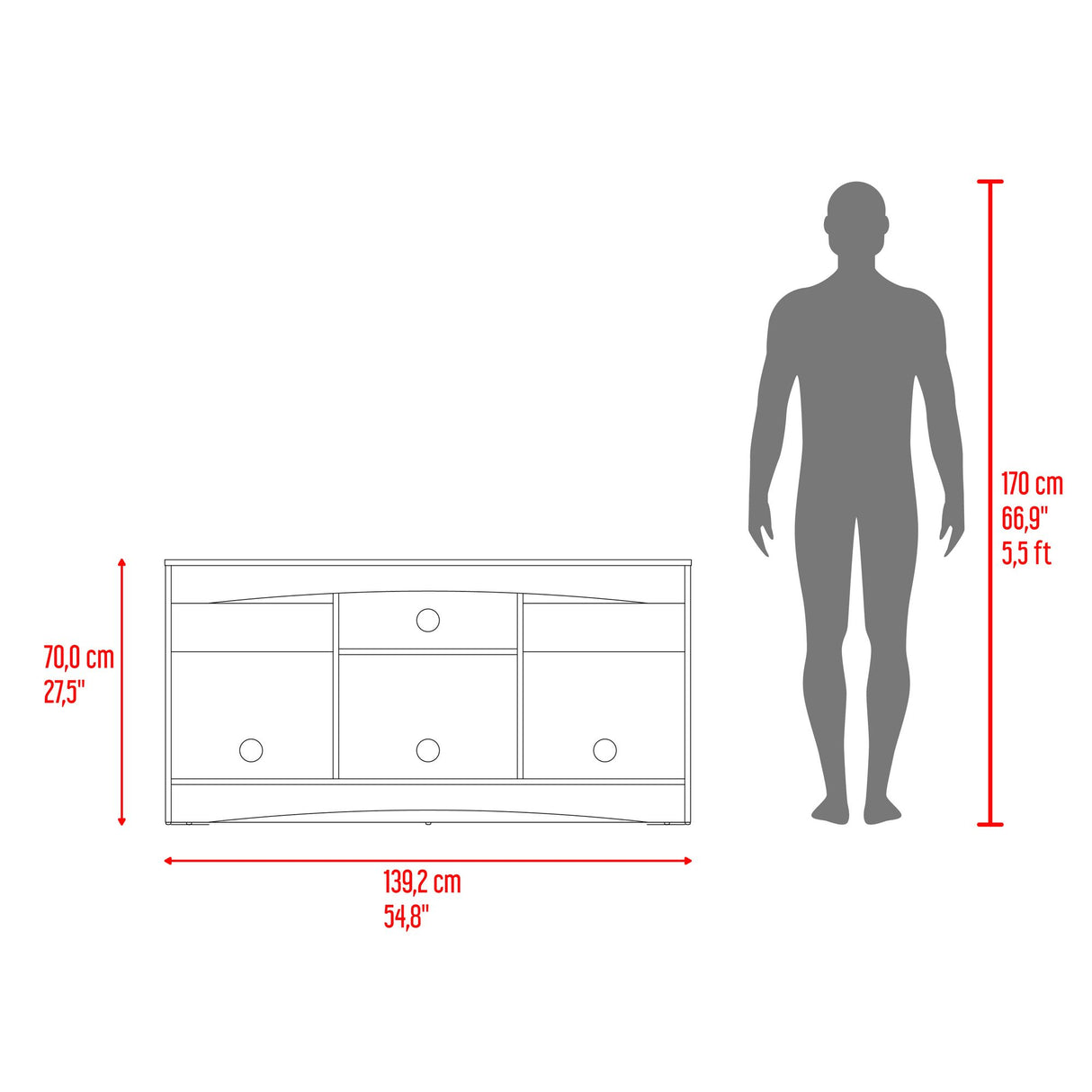 Mesa para TV Fiorenzi Nogal y Wengue 139.2x70cm Para TV Hasta 55" Pulgadas con Tres Compartimientos - MUEBLES DE TV | Bylmo
