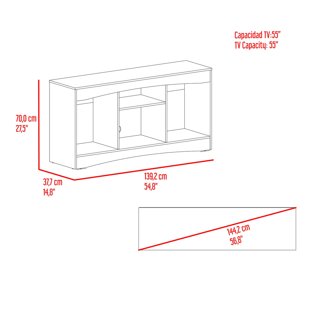 Mesa para TV Fiorenzi Nogal y Wengue 139.2x70cm Para TV Hasta 55" Pulgadas con Tres Compartimientos - MUEBLES DE TV | Bylmo