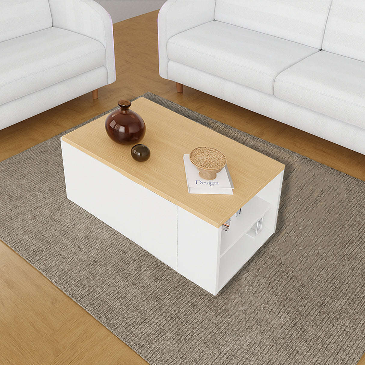 Mesa de Centro Extensible Blanco y Vienes 80x40cm Rectangular con Compartimiento - MESAS DE CENTRO | Bylmo