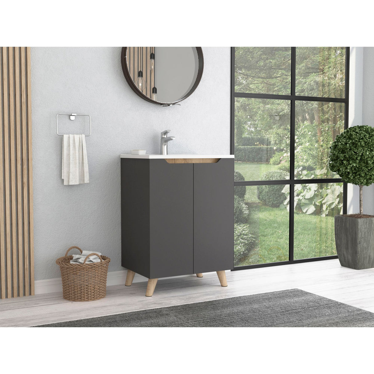 Mueble para Lavamanos Laurent Plomo 60x86cm Individual con Lavamanos y sin Grifería - MUEBLES PARA LAVAMANOS | Bylmo